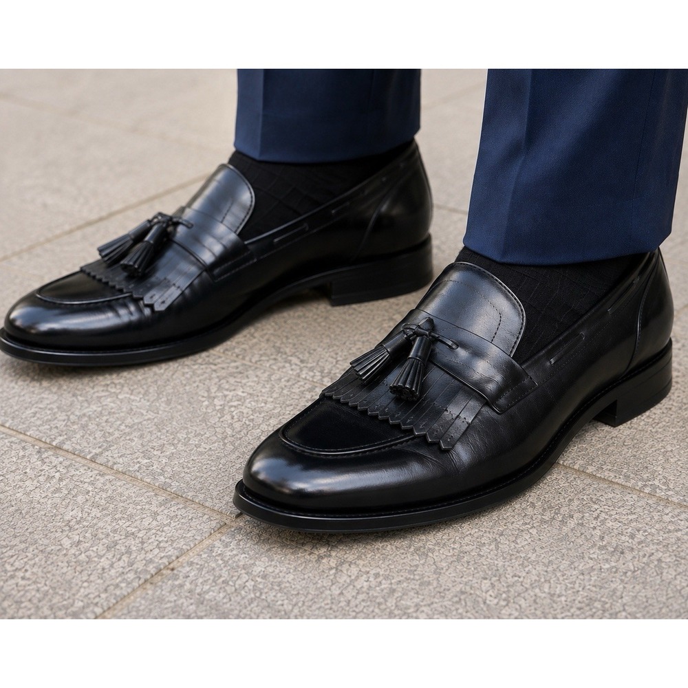 Nunn Bush 83554-01 Dress Mens Black Leather Tassel Loafers Slip On Shoes Sz 9.5M